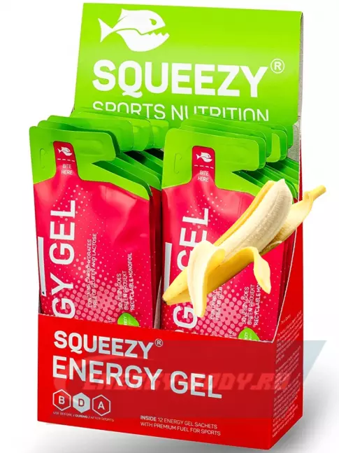 Энергетический гель SQUEEZY ENERGY GEL no caffeine 33 г x 12 саше, Банан