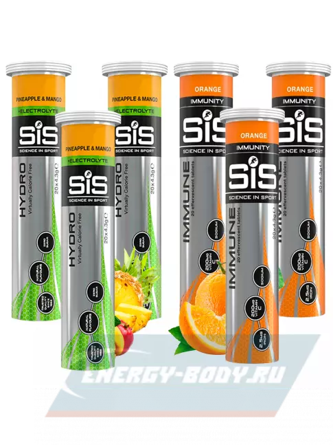  SCIENCE IN SPORT (SiS) GO Hydro Tablet 20s_3 6 x 20 таблеток, Ананас - Манго, Апельсин