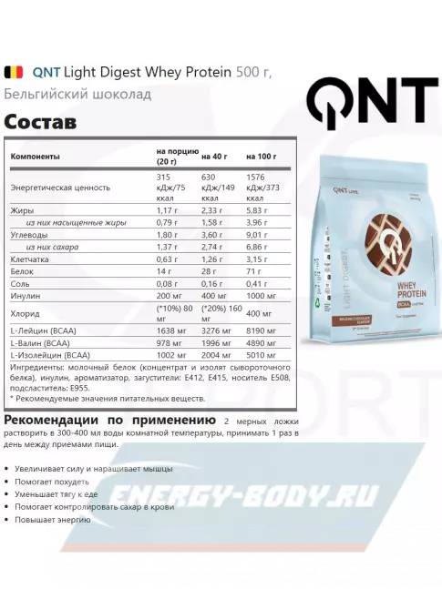  QNT Light Digest Whey Protein 500 г, Бельгийский шоколад