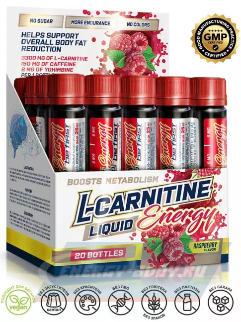 L-Карнитин Be First L-Carnitine Liquid Energy 20 х 25 мл, Малина