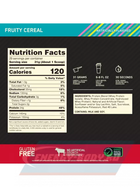  Optimum Nutrition 100% Whey Gold Standard 900 г, Фруктовые хлопья