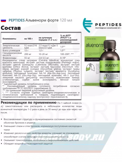  PEPTIDES Альвенорм форте 120 мл