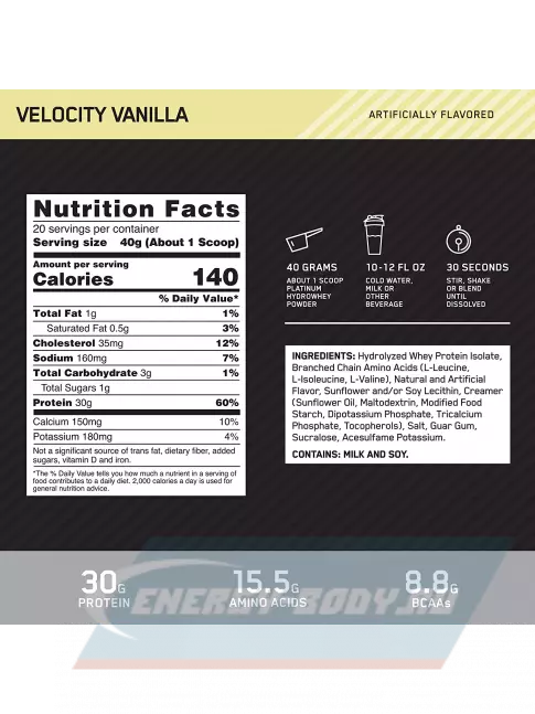  Optimum Nutrition Platinum Hydro Whey 794 г, Ваниль