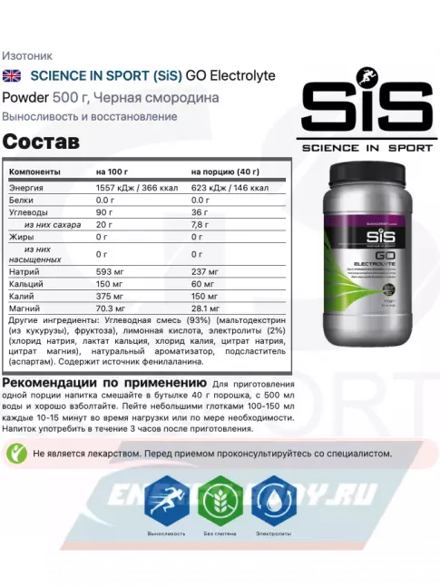  SCIENCE IN SPORT (SiS) GO Electrolyte + Бутылочка синяя Черная смородина №2
