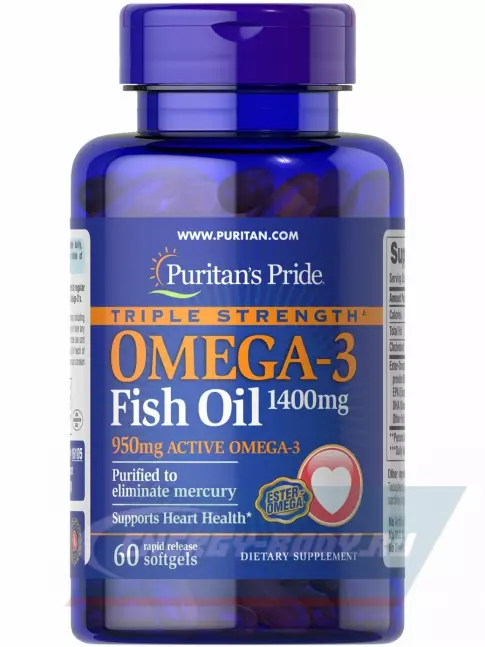 Omega 3 Puritan's Pride Triple Strength Omega 3 Fish Oil 1400 mg 60 капсул