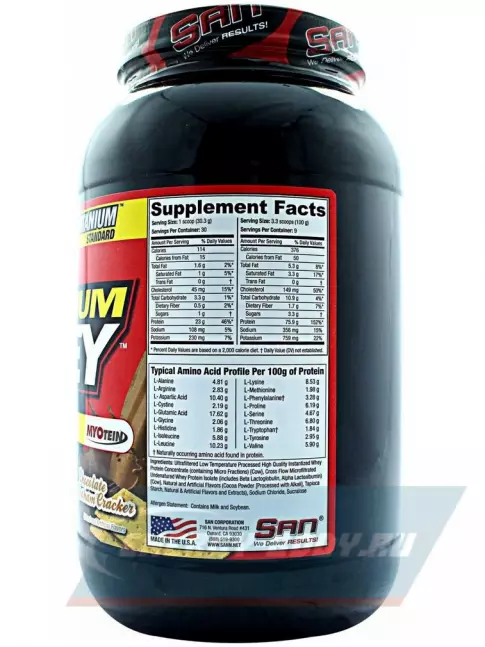 SAN 100% Pure Titanium Whey 909 г, Шоколадный крекер  SAN 100% Pure Titanium Whey 909 г, Шоколадный крекер