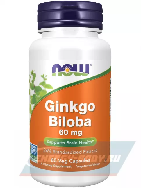 NOW FOODS Ginkgo Biloba 60 mg 60 веган капсул  NOW FOODS Ginkgo Biloba 60 mg 60 веган капсул