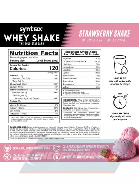  SYNTRAX Whey Shake 2270 г, Клубничный коктейль
