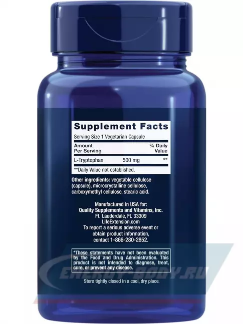 Аминокислотны Life Extension L-Tryptophan 500 mg 90 капсулы