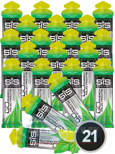 Энергетический гель SCIENCE IN SPORT (SiS) Go Energy + Electrolyte Gels 21 x 60 мл, Лимон-Мята