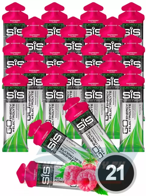 Энергетический гель SCIENCE IN SPORT (SiS) Go Energy + Electrolyte Gels 21 x 60 мл, Малина