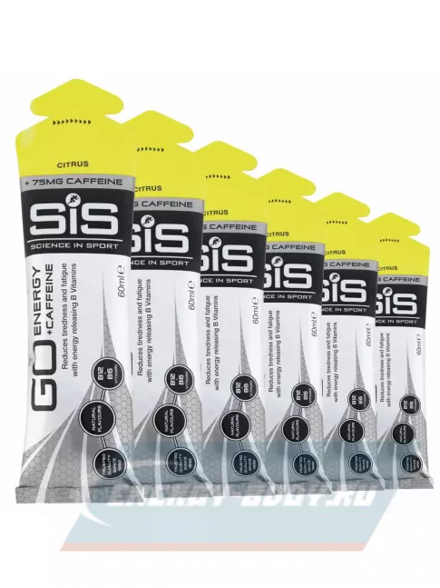 Энергетический гель SCIENCE IN SPORT (SiS) GO Energy 75mg caffeine 6 x 60 мл, Цитрус