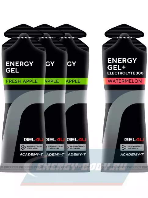 Энергетический гель GEL4U Energy Gel MIX 4 x 60 г, Яблоко, Соленый Арбуз
