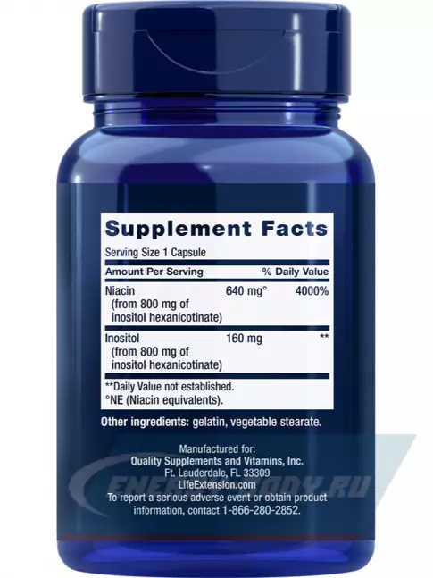  Life Extension No Flush Niacin 640 mg 100 капсул