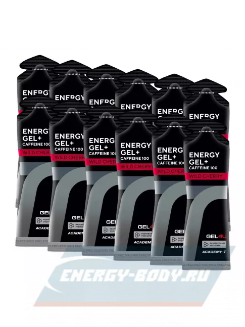 Энергетический гель GEL4U Energy GEL + Caffeine 100 12 x 60 г, Вишня
