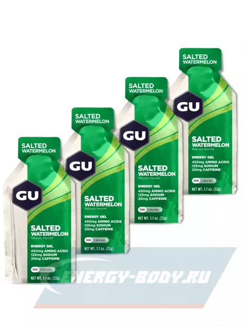 Энергетический гель GU ENERGY GU Original Energy Gel 20mg caffeine 4 x 32 г, Соленый Арбуз
