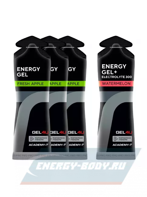 Энергетический гель GEL4U Energy Gel MIX 4 x 60 г, Яблоко, Соленый Арбуз