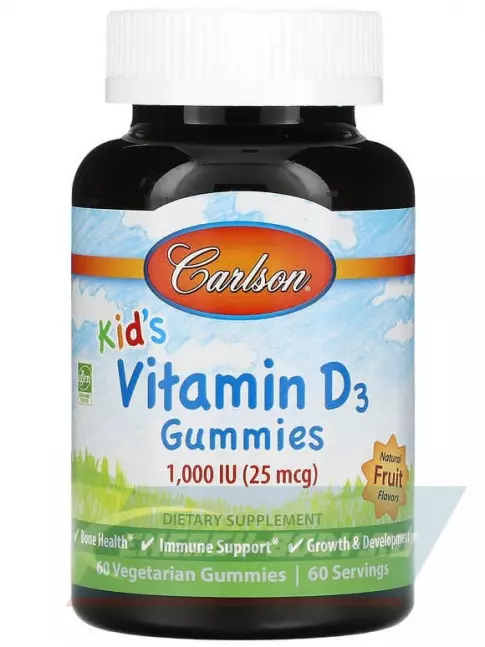  Carlson Labs Kids Vitamin D Gummies 60 жевательных таблеток, Клубника-лимон-апельсин