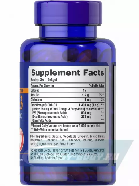 Omega 3 Puritan's Pride Triple Strength Omega 3 Fish Oil 1400 mg 60 капсул