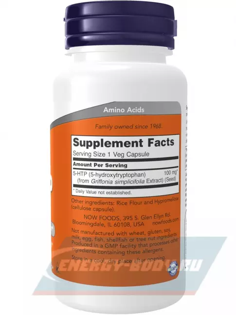 NOW FOODS 5-HTP 100 mg 60 веган капсул  NOW FOODS 5-HTP 100 mg 60 веган капсул