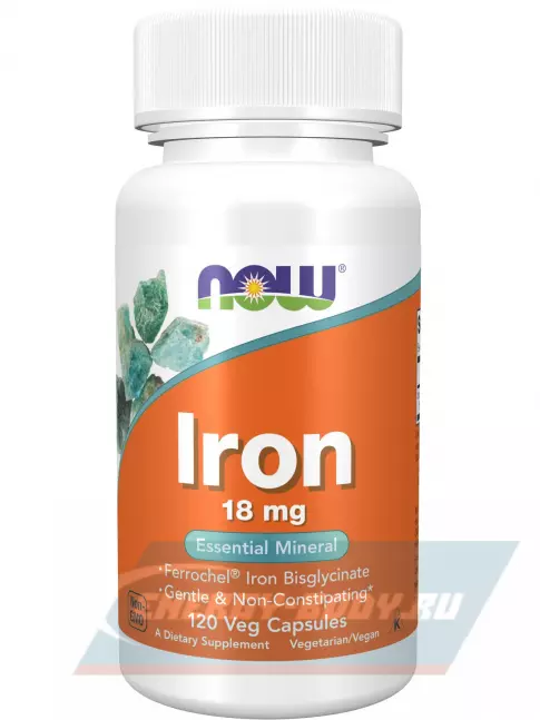 Минералы NOW FOODS Iron 18 mg Ferrochel Bisglycinate 120 веган капсул
