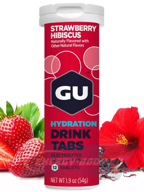  GU ENERGY GU HYDRATION DRINK TABS + caffeine 2 x 12 таб, Клубника-Гибискус