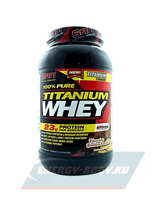 SAN 100% Pure Titanium Whey 909 г, Шоколадный крекер  SAN 100% Pure Titanium Whey 909 г, Шоколадный крекер