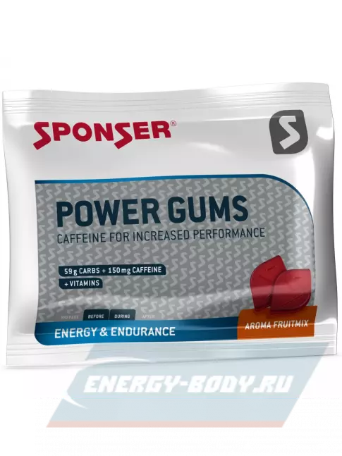 Восстановление SPONSER RED POWER GUMS + кофеин 150mg 20 упак. по 10 конфет, Фруктовый микс