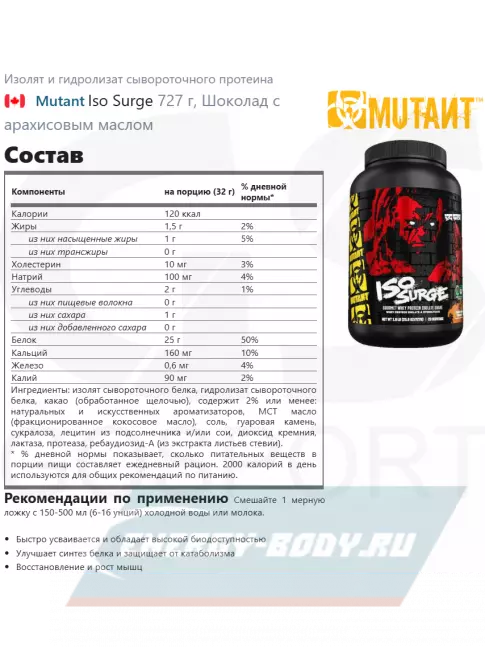  Mutant Iso Surge 727 г, Шоколад с арахисовым маслом