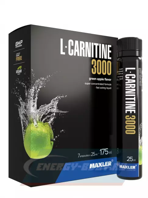 L-Карнитин MAXLER L-Carnitine 3000 mg 7 x 25 мл, Зеленое яблоко