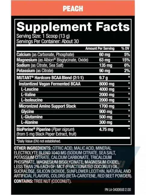 ВСАА Mutant HARDCORE BCAA 390 г, Персик