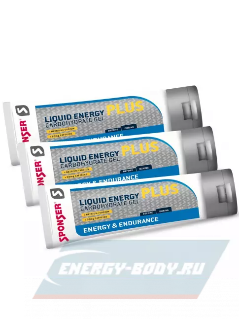 Энергетический гель SPONSER LIQUID ENERGY PLUS 50mg caffeine 3 тюбика x 70 г, Карамель