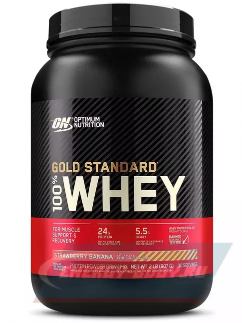  Optimum Nutrition 100% Whey Gold Standard 907 г + шейкер, Клубника - Банан