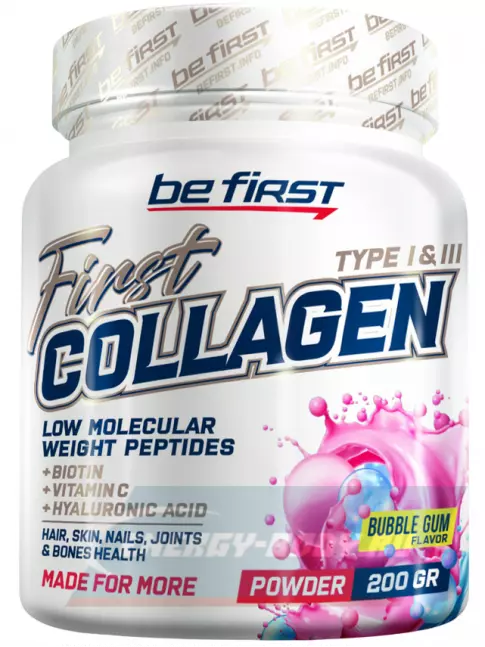 COLLAGEN Be First First Collagen + biotin + hyaluronic acid + vitamin C 200 г, Бабл Гам COLLAGEN Be First First Collagen + biotin + hyaluronic acid + vitamin C 200 г, Бабл Гам