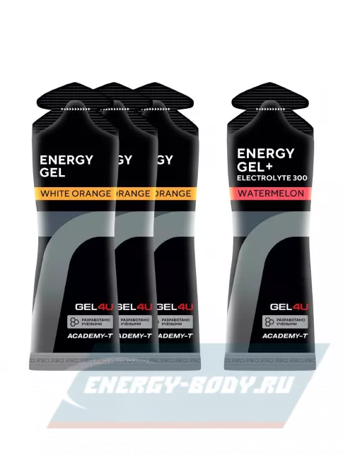 Энергетический гель GEL4U Energy Gel MIX 4 x 60 г, Апельсин, Соленый Арбуз