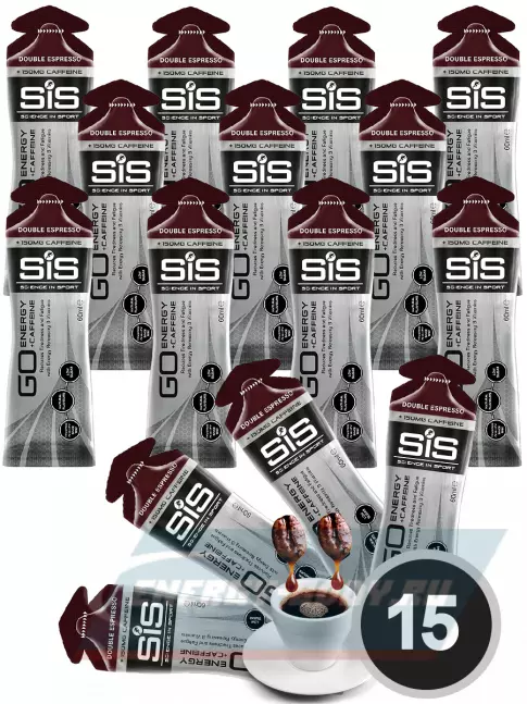 Энергетический гель SCIENCE IN SPORT (SiS) GO Energy 150mg caffeine 15 x 60 мл, Двойной эспрессо