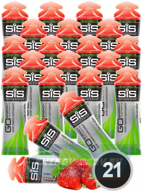 Энергетический гель SCIENCE IN SPORT (SiS) Go Energy + Electrolyte Gels 21 x 60 мл, Солёная Клубника