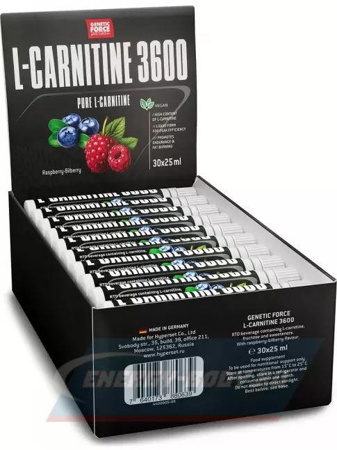 L-Карнитин GENETIC FORCE L-CARNITINE 3600 30 шотов, Малина-Черника