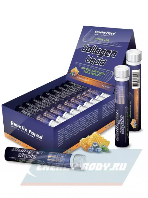 COLLAGEN GENETIC FORCE COLLAGEN LIQUID 30 шотов x 25 мл, Черника-Мед