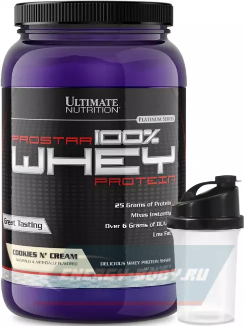  Ultimate Nutrition Prostar Whey 907 г + шейкер, Печенье - крем