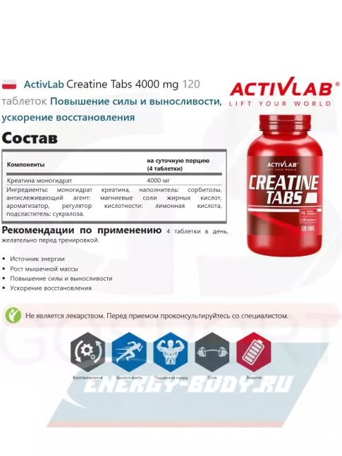  ActivLab Creatine Tabs 4000 mg 120 таблеток, 