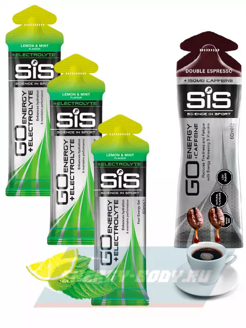 Энергетический гель SCIENCE IN SPORT (SiS) GO Energy MIX-31 4 x 60 мл, Лимон-Мята, Двойной эспрессо