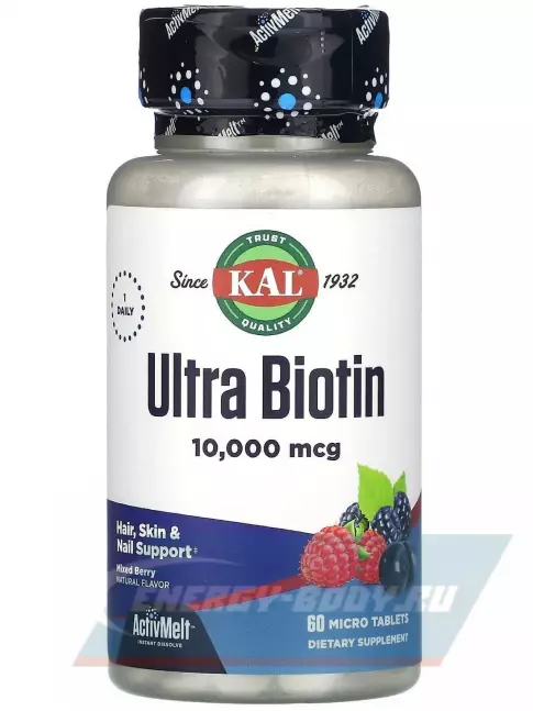  KAL Ultra Biotin ActivMelt 10000 mcg 60 таблеток, Ягодный микс