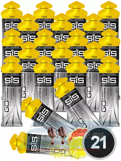Энергетический гель SCIENCE IN SPORT (SiS) GO Energy 75mg caffeine 21 x 60 мл, Цитрус