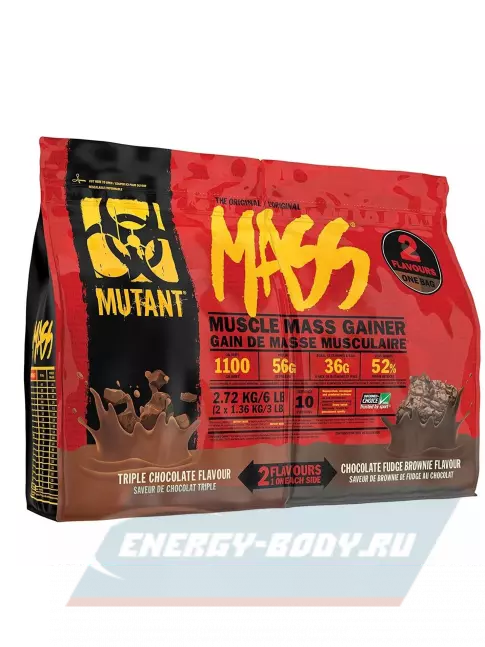 Гейнер Mutant Mass 6 lb 2720 г, Тройной шоколад - Брауни