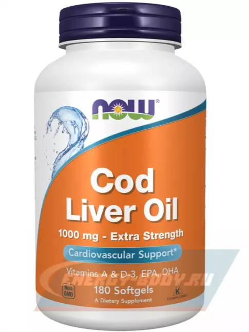 Omega 3 NOW FOODS Cod Liver Oil 1000 mg Extra Strength 180 капсул Omega 3 NOW FOODS Cod Liver Oil 1000 mg Extra Strength 180 капсул