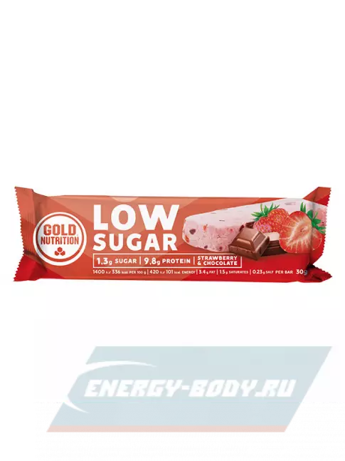 Батончик протеиновый GoldNutrition Low Sugar 30 г, Клубника - Шоколад