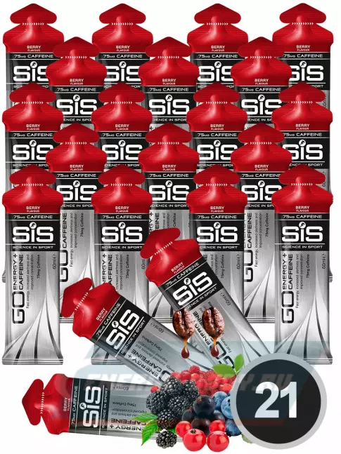 Энергетический гель SCIENCE IN SPORT (SiS) GO Energy 75mg caffeine 21 x 60 мл, Ягоды