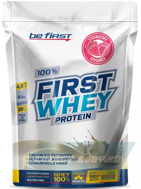  Be First First Whey protein (сывороточный протеин) 900 г + шейкер, Клубника