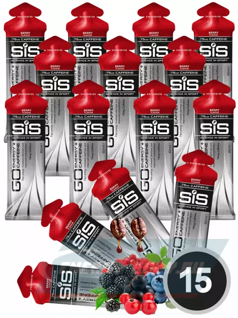 Энергетический гель SCIENCE IN SPORT (SiS) GO Energy 75mg caffeine 15 x 60 мл, Ягоды